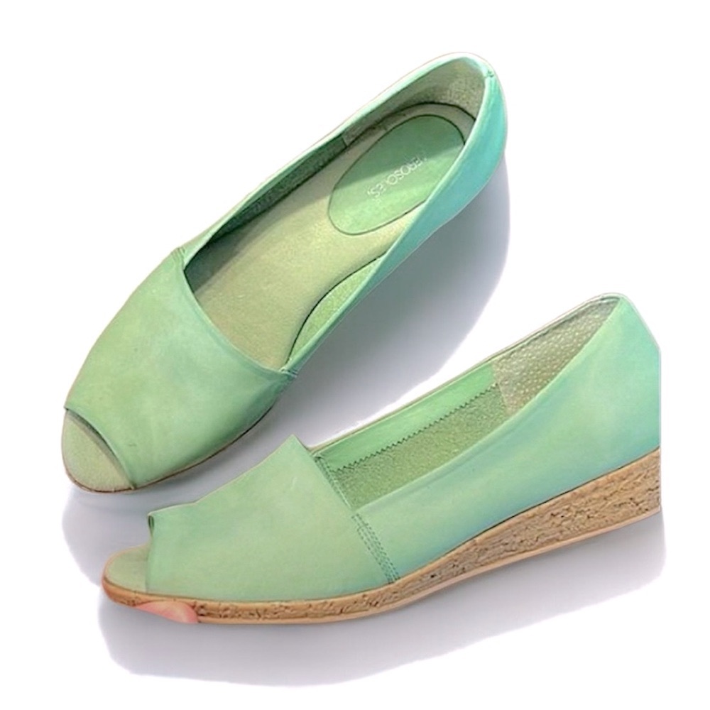 Aerosoles Mint Green Peeptoe Wedges comfy US W 10 Gently Pre Loved “As Is”